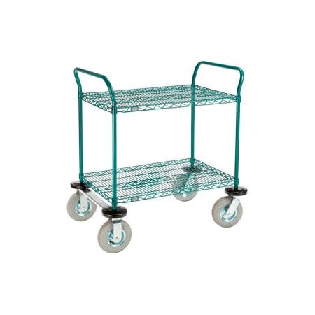 Gec Nexel Utility Cart, 2 Shelf, Poly-Green, 36"L x 24"W x 42"H, Pneumatic Rigid Casters 2436N2G